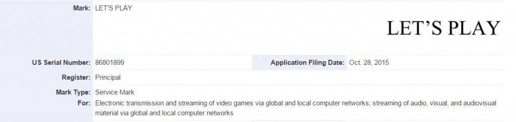 Sony's "Let's Play" trademark application.
