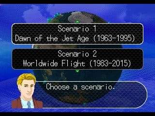 Gameplay screenshot from Air Management '96 showing an airline route planning screen
