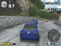 Beetle Adventure Racing gameplay screenshot on the Nintendo 64, a red Beetle racing on a tropical track