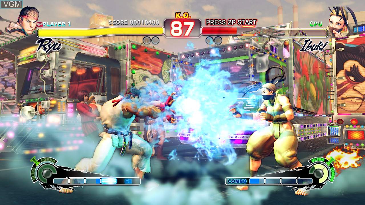 Ken and Ryu sparring in Ultra Street Fighter IV's training room
