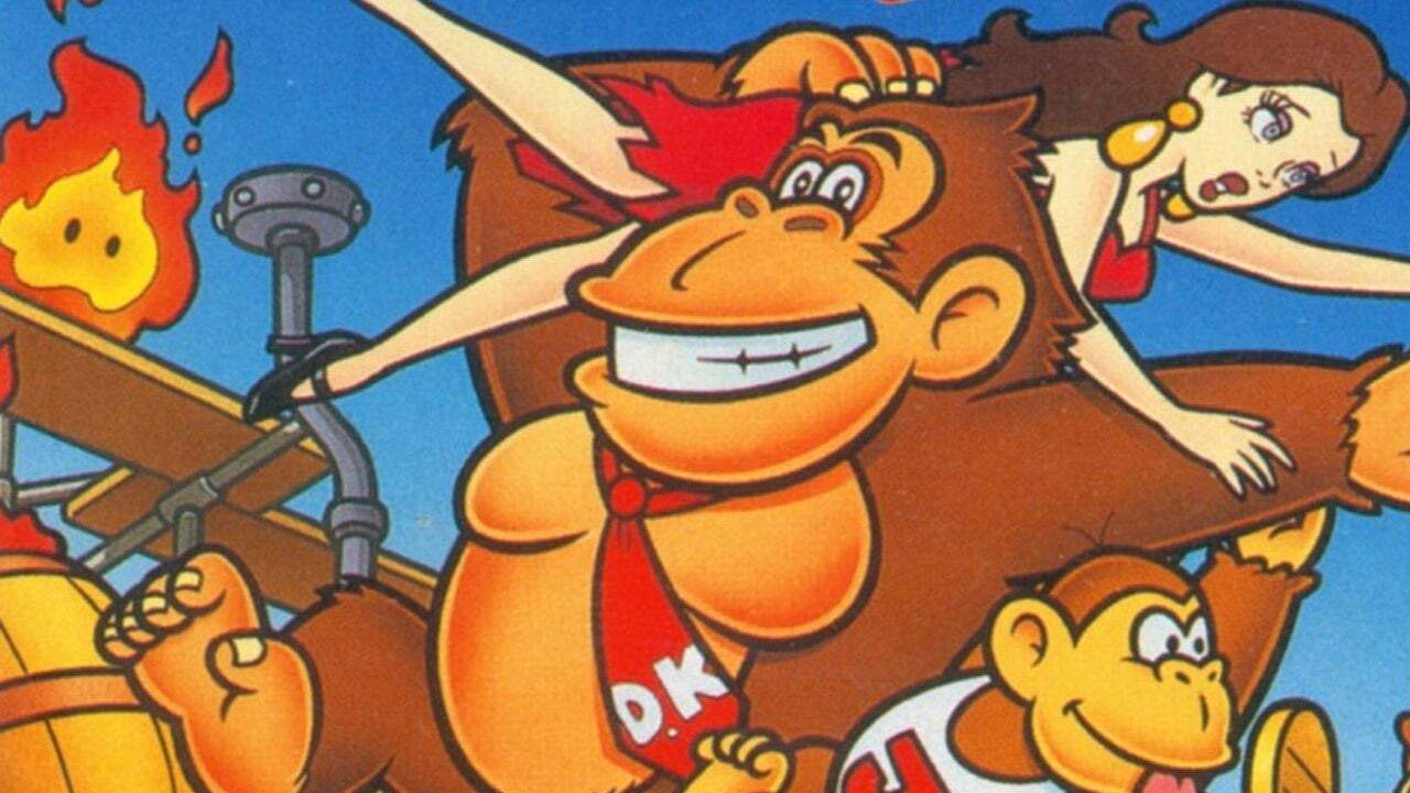 Donkey Kong '94 key art showing Donkey Kong, Pauline and Donkey Kong Jr.