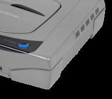 Detail of a Sega Saturn console showing its disc lid and vents