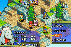 Gameplay screenshot of an early battle in Final Fantasy Tactics Advance on Game Boy Advance