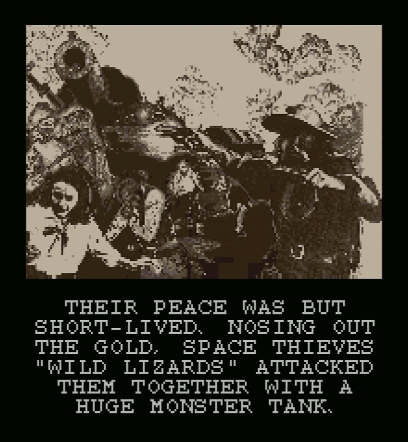 Gun Frontier's Saturn ending in English, showing the translated epilogue over western artwork