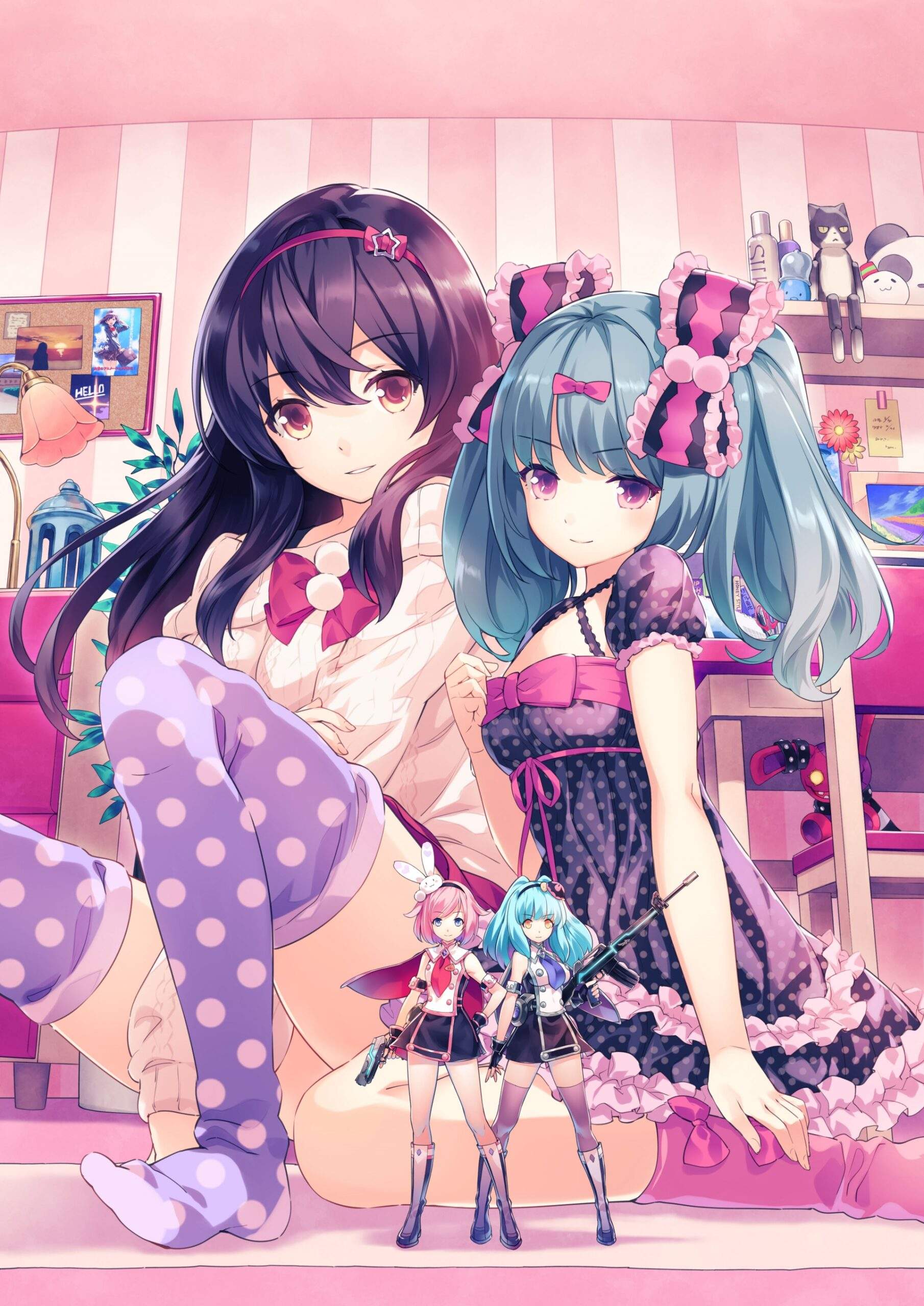 Official key art for Gun Gun Pixies showing the two tiny alien heroines