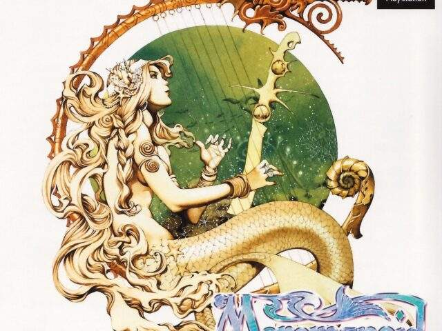 The Japanese PlayStation cover art for Meremanoid (1999), showing a mermaid playing a harp against a green moon