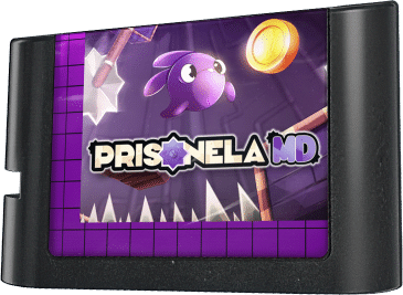 Prisonela MD cartridge art showing the game's pixel-art style on a Mega Drive cartridge