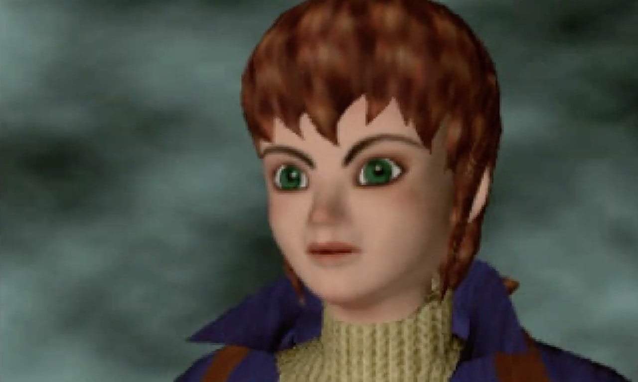 Close-up of Iris, the red-haired heroine of Takara's 1997 PS1 dungeon crawler Schrödinger no Neko