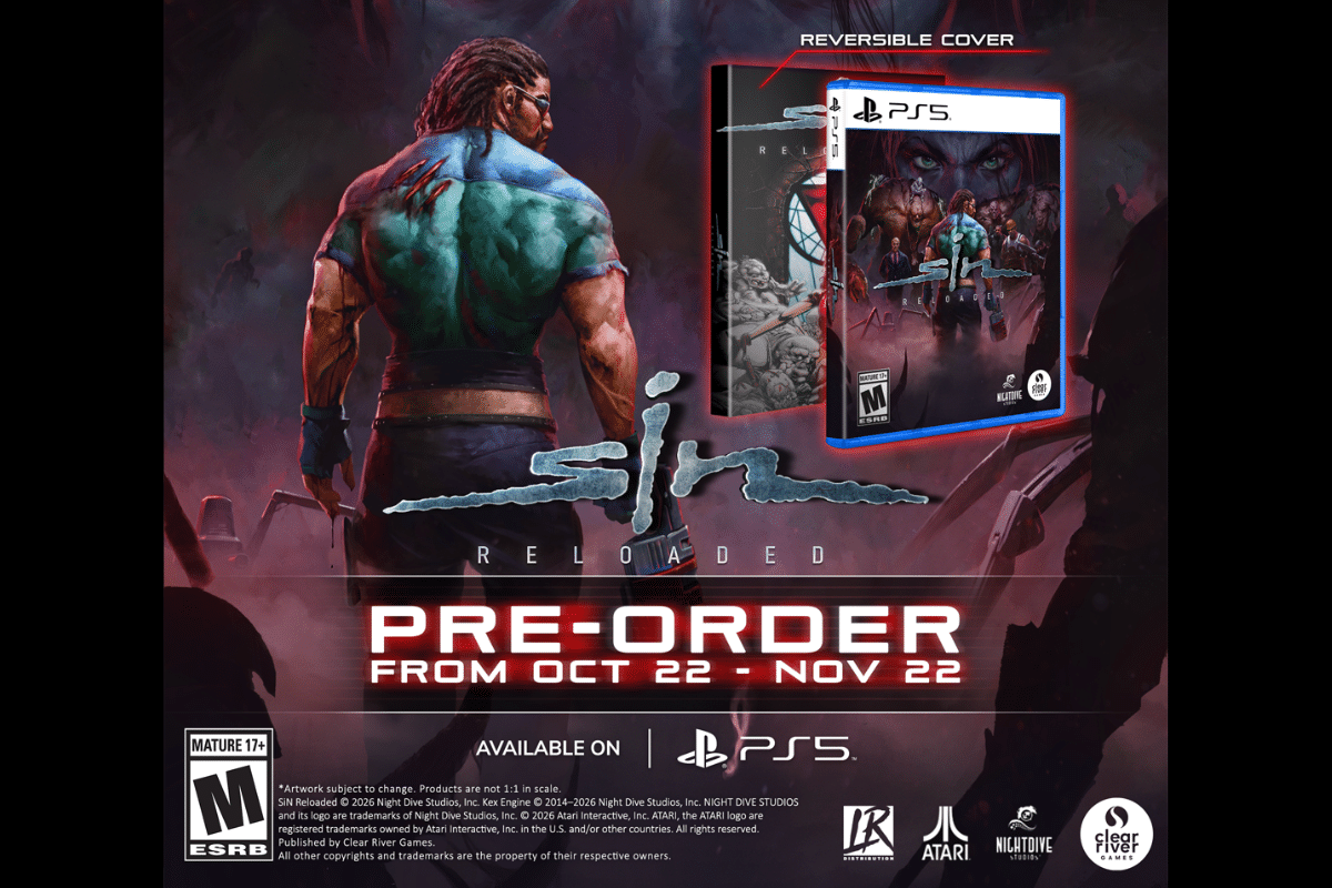 SiN: Reloaded PS5 physical edition pre-order graphic showing the reversible-cover case