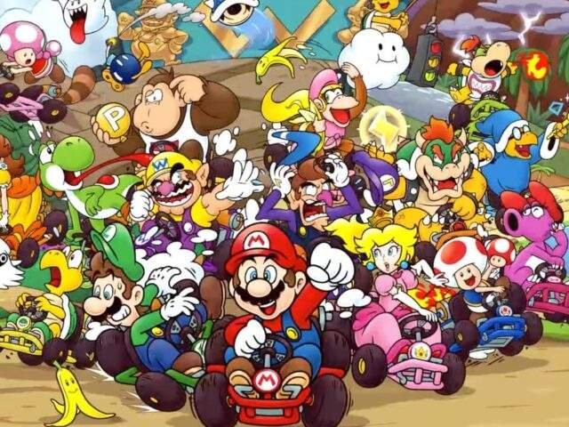 Official key art for the Super Mario Kart DX fan expansion showing Mario racing alongside the new character roster